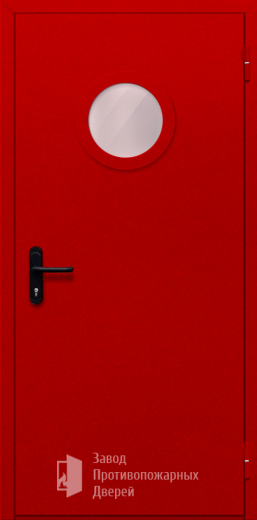 Фото двери «Однопольная с круглым стеклом (красная)» в Щербинке