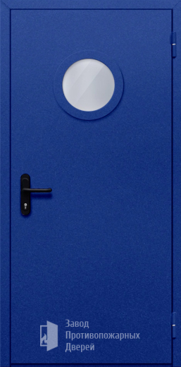 Фото двери «Однопольная с круглым стеклом (синяя)» в Щербинке