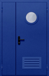 Фото двери «Полуторная с круглым стеклом и решеткой (синяя)» в Щербинке