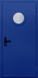Фото двери «Однопольная с круглым стеклом (синяя)» в Щербинке