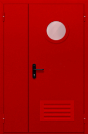 Фото двери «Полуторная с круглым стеклом и решеткой (красная)» в Щербинке
